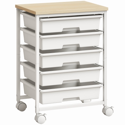 HOMCOM 6-Tier Metal Kitchen Storage Cart 5 Drawers White