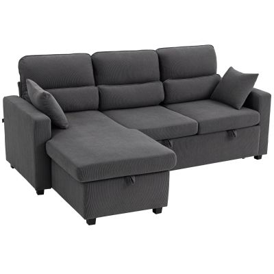 HOMCOM Canapé-Lit en L avec Rangement Gris Foncé