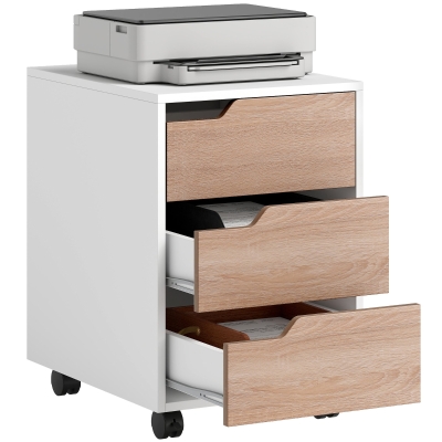 HOMCOM Mobile File Cabinet Oak 3 Drawer with Wheels
