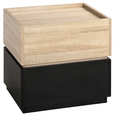 HOMCOM Mesa de Cabeceira com Gaveta Armário de Cabeceira Empilhável Cômoda de Gavetas Quarto Mesa de Cabeceira Painel de Partículas Preto+Natural 50 x 40 x 47,5 cm
