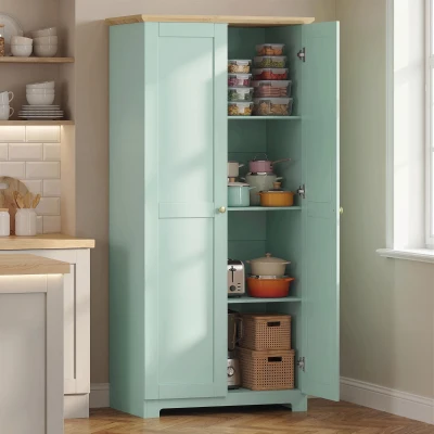 HOMCOM Freestanding Kitchen Cabinet 172cm Storage Light Green