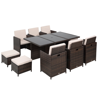 Outsunny 11pc Rattan Patio Dining Set 10-seater Mixed Brown