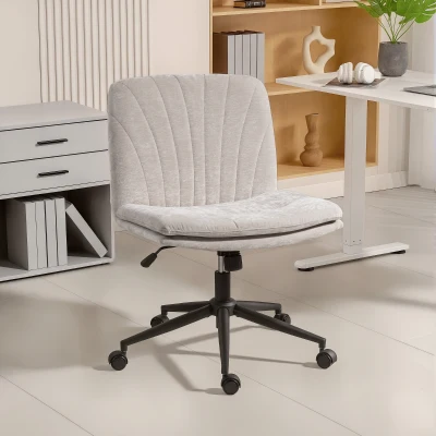 HOMCOM Homeoffice Stuhl Schreibtischstuhl mit Leinenoptik Höhenverstellbar Schneidersitz Drehstuhl mit Wippfunktion, Beige