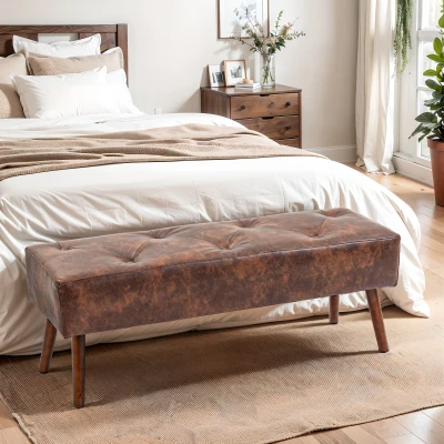 HOMCOM Banco de Pie de Cama Banqueta de dormitorio con Patas de Madera y Asiento Acolchado 114x38x42 cm Marrón
