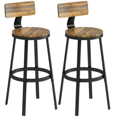 HOMCOM Set 2 Sgabelli da Bar con Poggiapiedi 37x47x96 cm Marrone