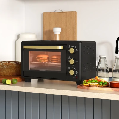 HOMCOM Miniforno Forno Tostador Temporizador Grelha Assadeira Janela de Vidro Metal Preto