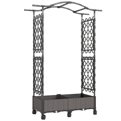 Outsunny Raised Garden Bed with Trellis on Wheels Black