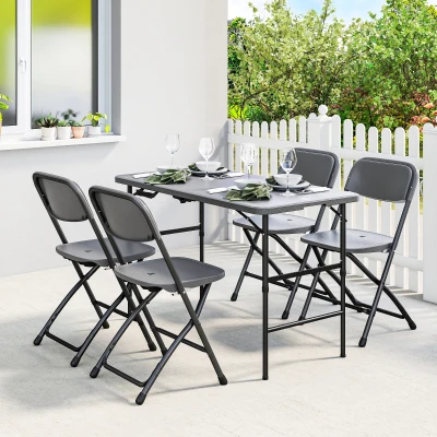 Outsunny Conjunto de Mesa y Sillas Jardín con Mesa Plegable Ajustable de 55 a 74 cm y 4 Sillas Plegables para Terraza Gris