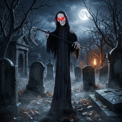 HOMCOM Life Size Grim Reaper Animatronic Halloween Decor 183cm