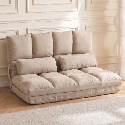 HOMCOM 2-in-1 Bodensessel, Rückenlehne, Verstellbar, 102 x 73 x 60 cm, Beige