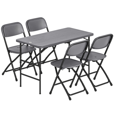 Outsunny Conjunto de Mesa y Sillas Jardín con Mesa Plegable Ajustable de 55 a 74 cm y 4 Sillas Plegables para Terraza Gris