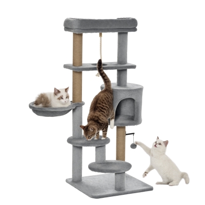 PawHut Árbol Rascador para Gatos Altura 120 cm Torre de Gatos con Plataformas Cueva Hamaca Postes de Yute 48x48x120 cm Gris