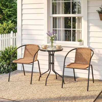 Outsunny Rattan Bistro Set 3-Piece Brown