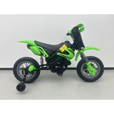 AIYAPLAY Motocicletă electrică copii 12V cu 2 roți auxiliare detașabile, 2 motoare, suspensie spate, muzică, 3 km/h, 3-6 ani, Verde