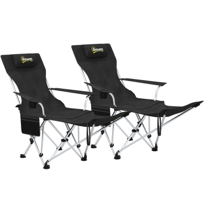 Outsunny Set 2 Sedie da Campeggio Pieghevoli con Poggiapiedi Nero