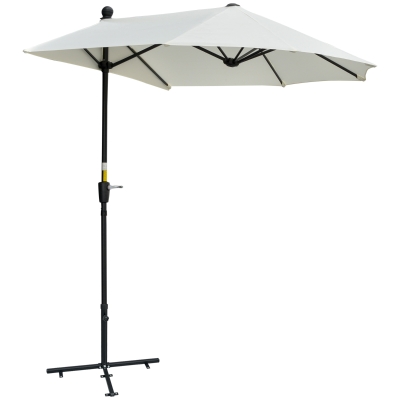 Outsunny Sonnenschirm Halbrund 1,9 x 2 m Doppelsonnenschirm mit Handkurbel Ständer Cremeweiß