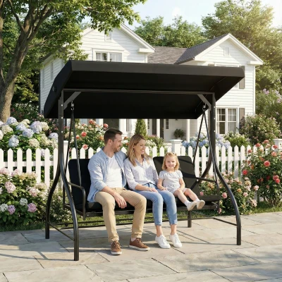 Outsunny 3-Seater Swing Chair Bed Metal Frame Black
