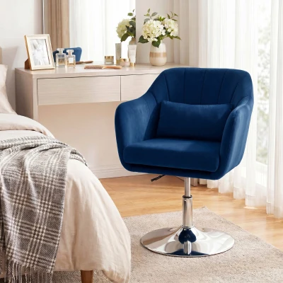 HOMCOM Velvet Swivel Tub Chair Steel Frame Cushion Dark Blue