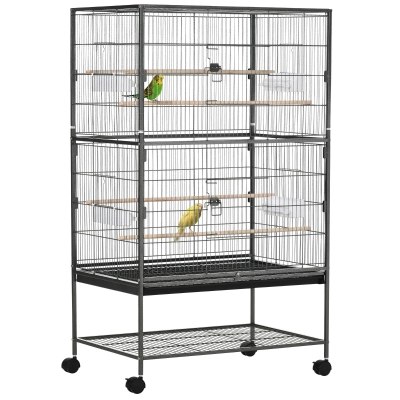PawHut Large Bird Cage with Rolling Stand Dark Grey