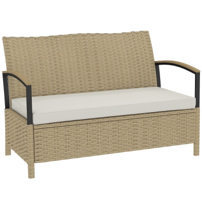 Outsunny Panca Contenitore 125L con Cuscino 123x70x82 cm Cachi