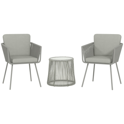 Outsunny Set 2 Sedie da Giardino e Tavolino in Rattan Boho Grigio