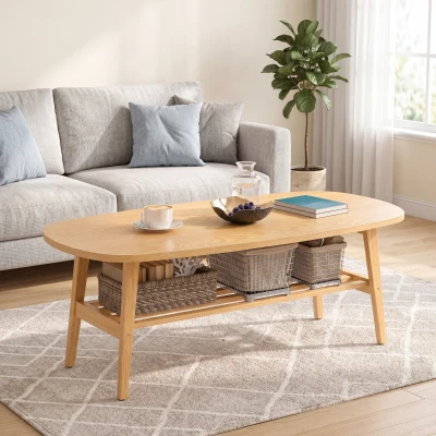 HOMCOM Mesa de Centro Moderna Mesa Baja con Estante Abierto y Patas de Madera para Salón Carga 100 kg 120x60x42cm Natural