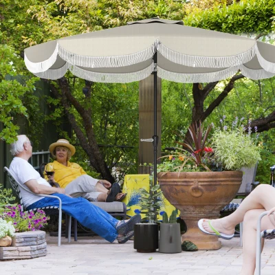 Outsunny Ombrellone da Giardino a Frange 2.7x2.4 m Grigio Chiaro
