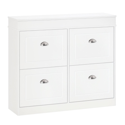 HOMCOM Shoe Cabinet Wood 4 Flip Drawers White