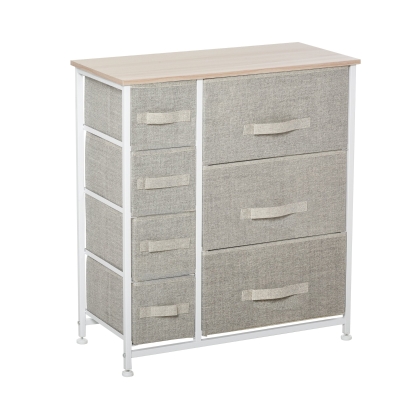 HOMCOM Cômoda, aparador, 7 gavetas de tecido dobráveis, estrutura metálica, 63,5 x 30 x 71 cm, Cinza claro