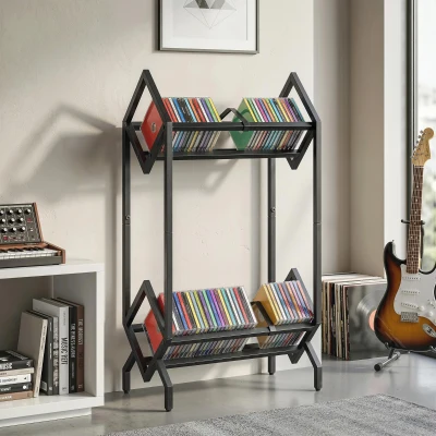 HOMCOM 2-Tier Metal CD Storage Rack Free Standing Black
