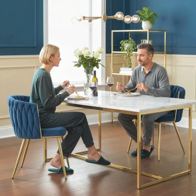 HOMCOM Velvet Dining Chairs Set of 2, Metal Legs Dark Blue