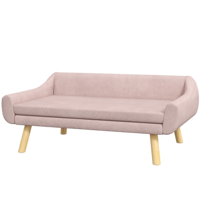 PawHut Haustiersofa Hundesofa, Skandidesign, abnehmbares Polster, Samtoptik, 102 cm x 58,5 cm x 42,5 cm, Rosa + Natur
