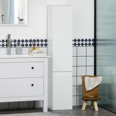 Kleankin Móvel Coluna Arrumação Casa de Banho 2 Armários 3 Prateleiras Reguláveis Estilo Contemporâneo 30x28x152,5 cm Branco
