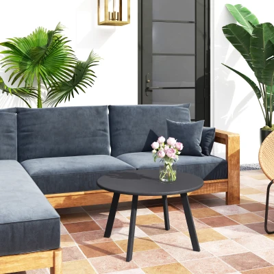 Outsunny Round Coffee Table Metal Black 70cm Outdoor