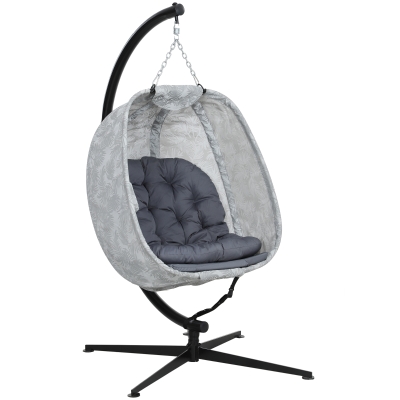 Outsunny Eiförmiger Hängesessel für den Außenbereich, Hängeschaukel mit Gestell, Sitzpolstern Indoor Outdoor