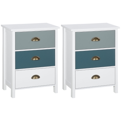 HOMCOM Shabby Chic Bedside Table Set of 2 Grey & Blue