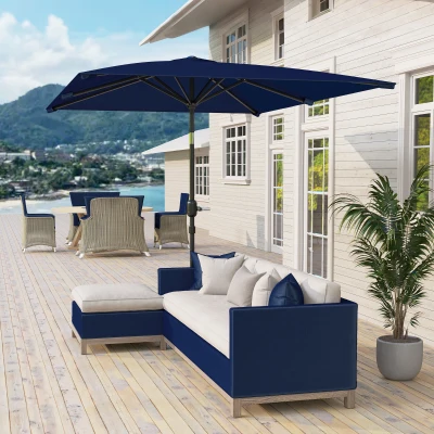 Outsunny Sombrilla de Aluminio 198x294x255 Parasol Rectangular de Jardín Inclinable con Manivela y Poste Desmontable Azul Marino