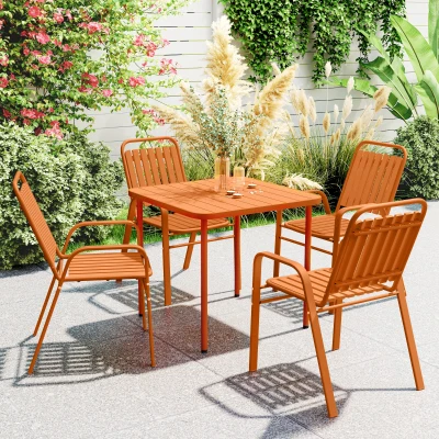 Outsunny Set 4 Sedie da Giardino Impilabili 56x66x91 cm Arancione