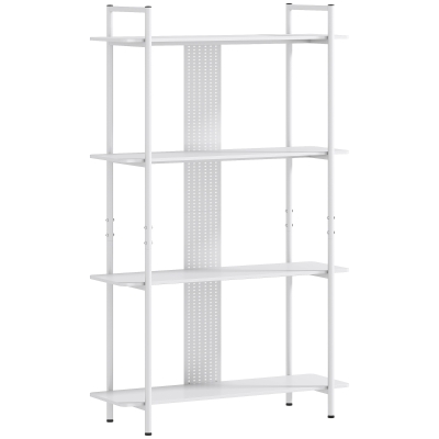 HOMCOM Estantería Librería de 4 Niveles con Panel Perforado y Marco Metálico Estantería Estrecha para Dormitorio Oficina Blanco