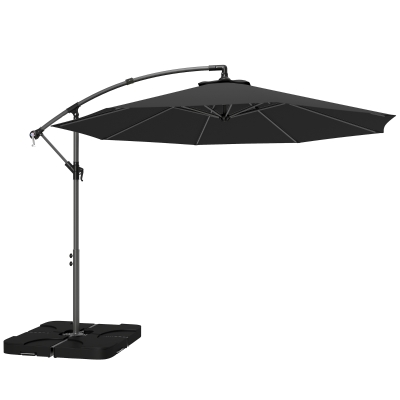 Outsunny Overhanging Parasol with Base Black 3m