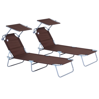 Outsunny Conjunto de 2 Tumbonas Plegables con Toldo Desmontable Respaldo Ajustable en 5 Niveles 187x58x36 cm Marrón