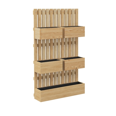 Outsunny Jardinera de Pared de Madera con Enrejado y 5 Macetas Móviles para Jardín Terraza Patio 60x16x100 cm Natural