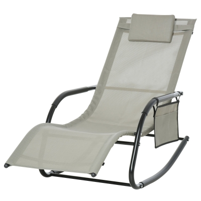 Outsunny Schaukelstuhl Schwingsessel Gartenstuh Schaukelliege Metall Mesh Schwarz+Hellgrau 150 x 62 x 88 cm