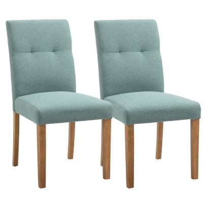HOMCOM 2er-Set Esszimmerstühle Essstühle mit gepolstertem Sitz Stuhl Polsterstuhl Küchenstuhl Leinen-Polyester-Gewebe Schaumstoff Gummiholz Grün 50 x 62 x 96 cm