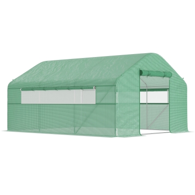 Outsunny Invernadero de Túnel 4x3x2 m con 2 Ventanas Cubierta de PE Anti-UV y 1 Puerta Enrollable con Cremallera Verde