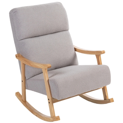 HOMCOM Silla Mecedora de Borreguito con Patas y Reposabrazos de Madera de Caucho Mecedora Carga 120 kg Gris Claro