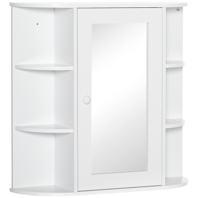 HOMCOM Spiegelschrank Badspiegel Wandmontage Hängeschrank Badezimmerregal Badeschrank 8 Fächer Mehrzweckschrank für Badezimmer MDF Weiß 66 x 17 x 63
