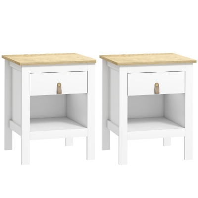 HOMCOM Set 2 Comodini con Cassetto e Ripiano Bianco e Rovere