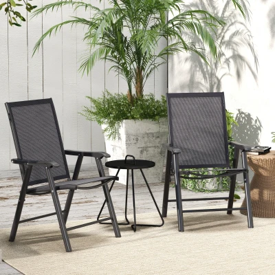 Outsunny Conjunto de 2 Sillas de Camping Plegables con Reposabrazos para Jardín Terraza Carga 110 kg 58x64x94 cm Gris Oscuro