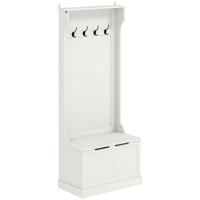 HOMCOM Perchero Zapatero con Banco de Almacenamiento 4 Ganchos Estilo Moderno 71,5x39,5x170 cm Blanco